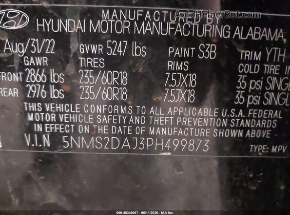 5NMS2DAJ3PH499873 2023 HYUNDAI SANTA FE Black Շարժիչի բաժամունքի տեսք