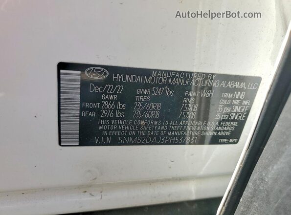 5NMS2DAJ3PH537831 2023 HYUNDAI SANTA White 
