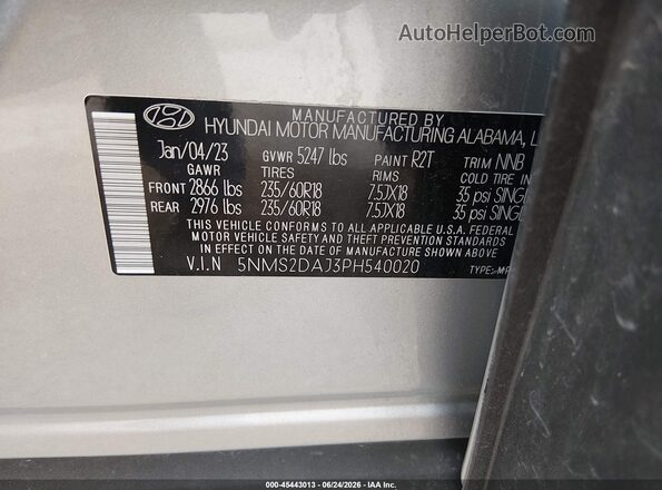 5NMS2DAJ3PH540020 2023 HYUNDAI SANTA FE Silver Vista del compartimento del motor