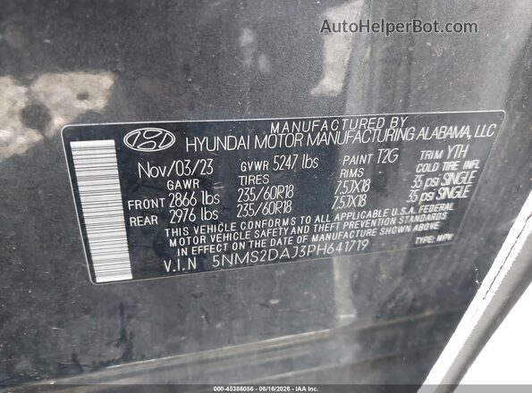 5NMS2DAJ3PH641719 2023 HYUNDAI SANTA FE Gray Vista del compartimento del motor