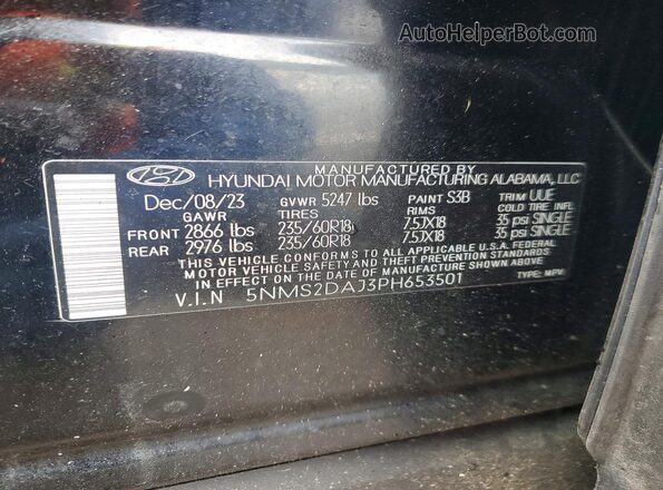 5NMS2DAJ3PH653501 2023 HYUNDAI SANTA Black VIN կոդի պիտակի տեսք
