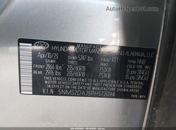 5NMS2DAJ5PH572094 2023 HYUNDAI SANTA FE Silver Vista del compartimento del motor