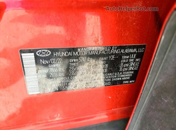 5NMS2DAJ7PH523060 2023 HYUNDAI SANTA Red VIN sticker view