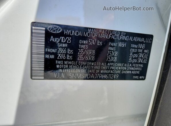 5NMS2DAJ7PH611249 2023 HYUNDAI SANTA White 360 interior view