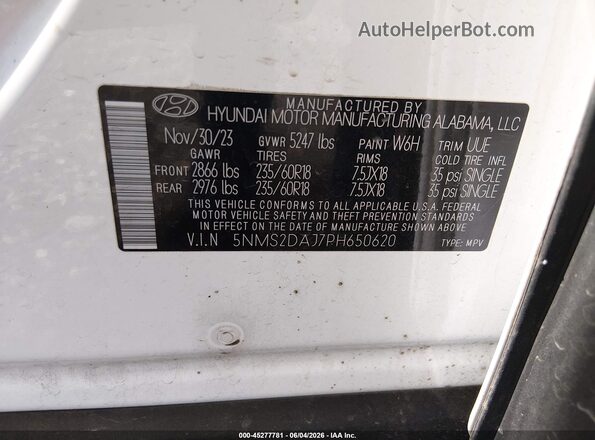 5NMS2DAJ7PH650620 2023 HYUNDAI SANTA FE White Engine compartment view