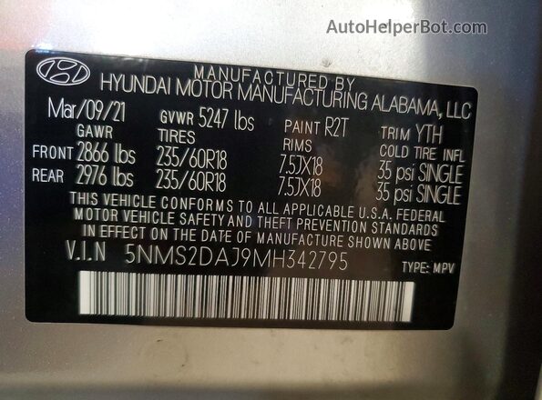 5NMS2DAJ9MH342795 2021 HYUNDAI SANTA Silver Սալոնի 360 աստիճան տեսք