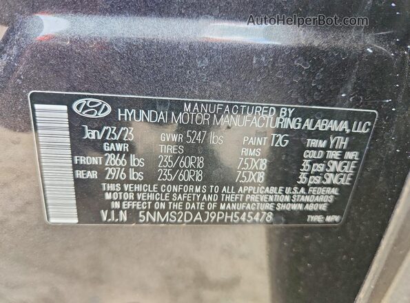 5NMS2DAJ9PH545478 2023 HYUNDAI SANTA Gray 