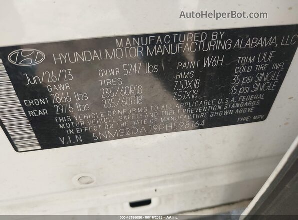 5NMS2DAJ9PH598164 2023 HYUNDAI SANTA FE White Engine compartment view