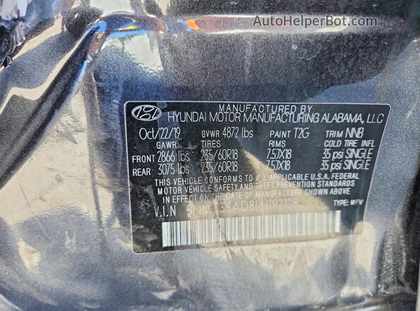 5NMS33AD8LH192128 2020 HYUNDAI SANTA Black Вид підкапотного простору