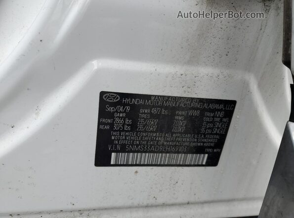 5NMS33AD9LH169103 2020 HYUNDAI SANTA White 