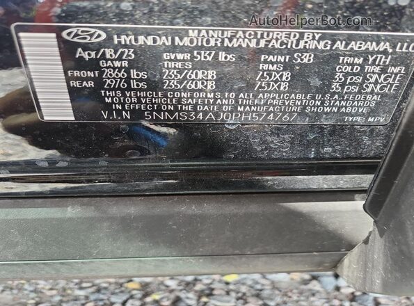 5NMS34AJ0PH574767 2023 HYUNDAI SANTA Black Вид підкапотного простору