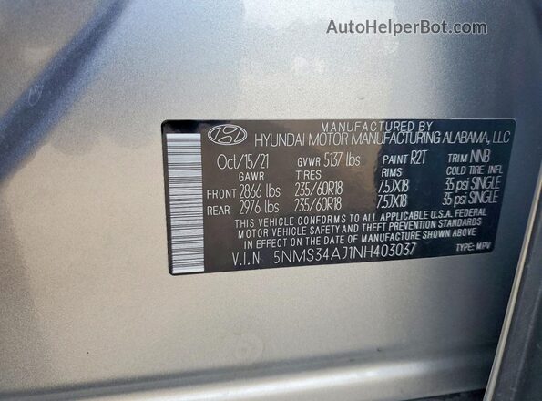 5NMS34AJ1NH403037 2022 HYUNDAI SANTA Silver Շարժիչի բաժամունքի տեսք