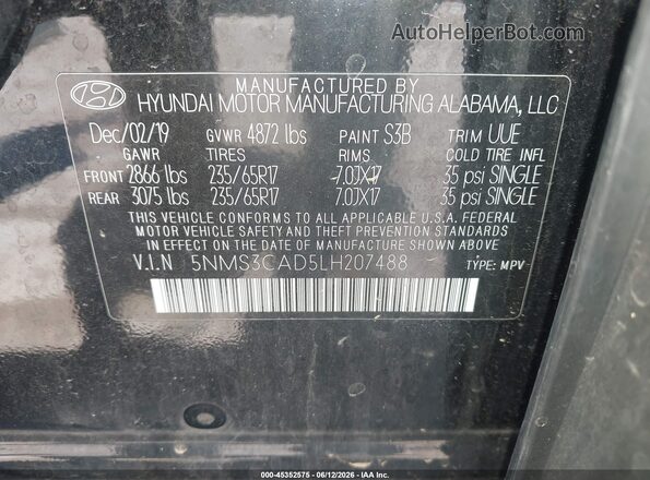 5NMS3CAD5LH207488 2020 HYUNDAI SANTA FE Black Vista del compartimento del motor
