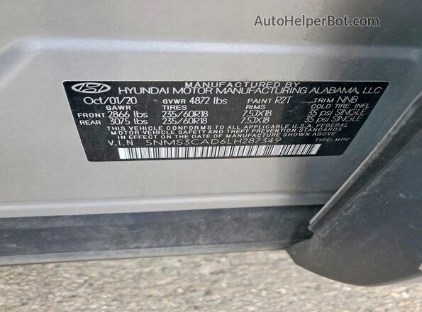 5NMS3CAD6LH287349 2020 HYUNDAI SANTA Silver 