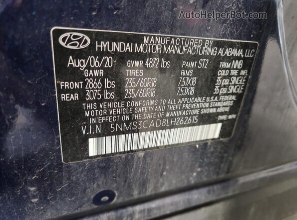5NMS3CAD8LH262615 2020 HYUNDAI SANTA Blue სალონის 360-გრადუსიანი ხედი