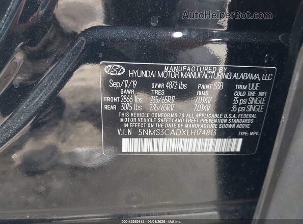 5NMS3CADXLH174813 2020 HYUNDAI SANTA FE Black Вид підкапотного простору