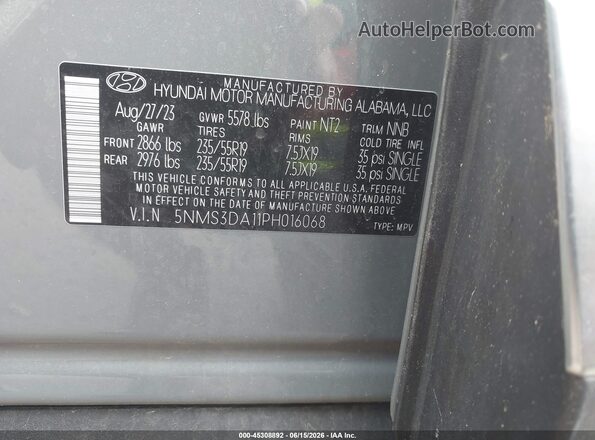 5NMS3DA11PH016068 2023 HYUNDAI SANTA FE HYBRID Gray Շարժիչի բաժամունքի տեսք
