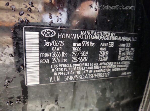 5NMS3DA13PH003127 2023 HYUNDAI SANTA Черный Вид наклейки с VIN-кодом