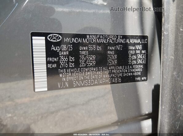 5NMS3DA14PH014816 2023 HYUNDAI SANTA FE HYBRID Gray Вид підкапотного простору