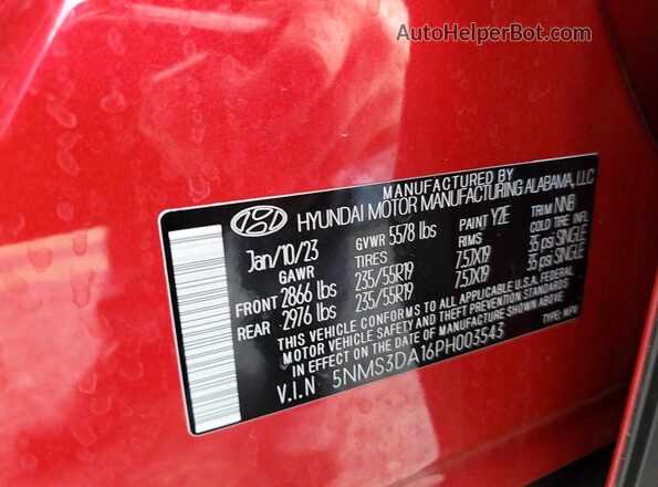 5NMS3DA16PH003543 2023 HYUNDAI SANTA Red 