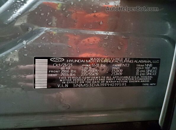 5NMS3DA19PH019591 2023 HYUNDAI SANTA Серый Вид наклейки с VIN-кодом