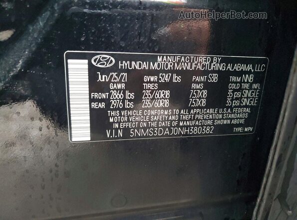 5NMS3DAJ0NH380382 2022 HYUNDAI SANTA Black Սալոնի 360 աստիճան տեսք