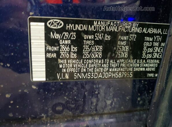 5NMS3DAJ0PH587955 2023 HYUNDAI SANTA Синий Вид подкапотного пространства