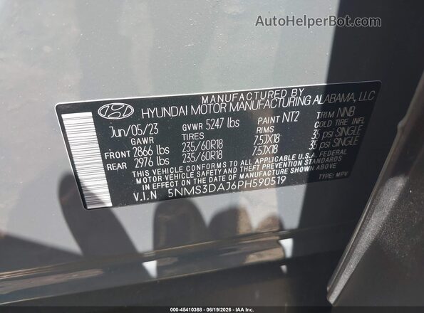 5NMS3DAJ6PH590519 2023 HYUNDAI SANTA FE Серый Вид подкапотного пространства