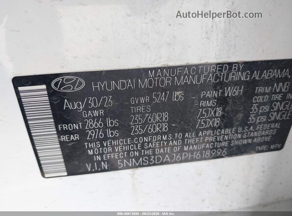 5NMS3DAJ6PH618996 2023 HYUNDAI SANTA FE Белый Вид подкапотного пространства