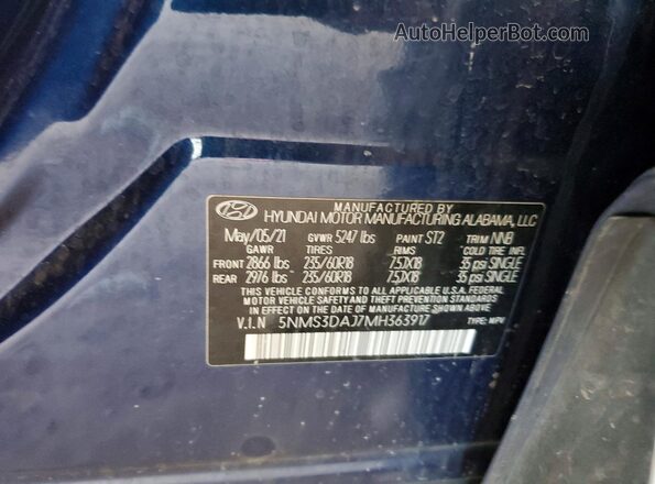 5NMS3DAJ7MH363917 2021 HYUNDAI SANTA Синий 