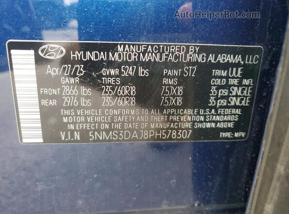 5NMS3DAJ8PH578307 2023 HYUNDAI SANTA Blue Панорамний вид салону 360°