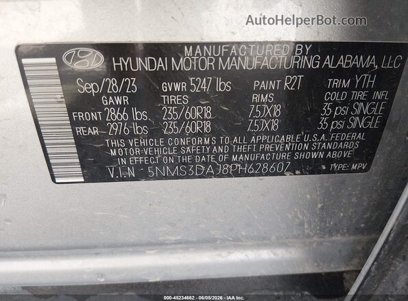 5NMS3DAJ8PH628607 2023 HYUNDAI SANTA FE Silver Widok komory silnika