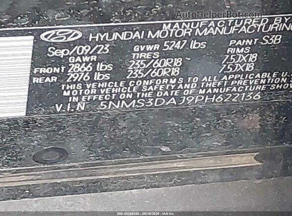 5NMS3DAJ9PH622136 2023 HYUNDAI SANTA FE Черный Вид подкапотного пространства