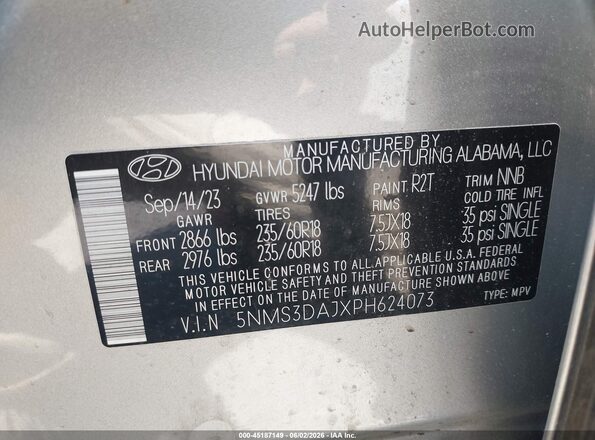 5NMS3DAJXPH624073 2023 HYUNDAI SANTA FE Серебряный Вид подкапотного пространства