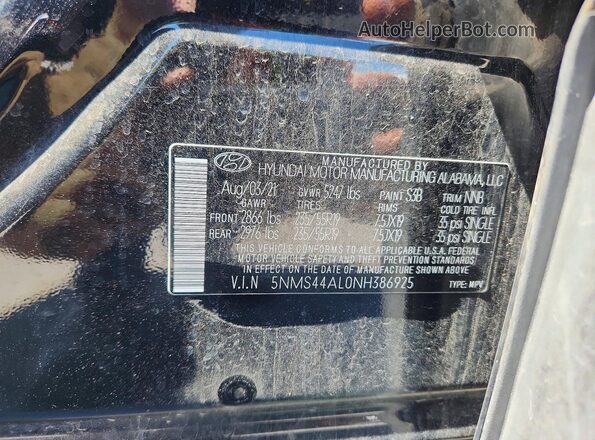 5NMS44AL0NH386925 2022 HYUNDAI SANTA Gray Вид підкапотного простору