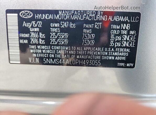 5NMS44AL0PH493055 2023 HYUNDAI SANTA Silver 