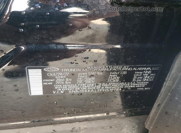 5NMS44AL2PH519784 2023 HYUNDAI SANTA Black VIN კოდის სტიკერის ხედი