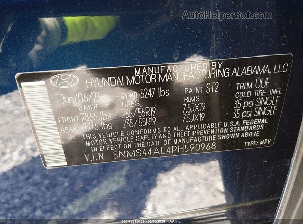 5NMS44AL4PH590968 2023 HYUNDAI SANTA FE Blue Vista del compartimento del motor