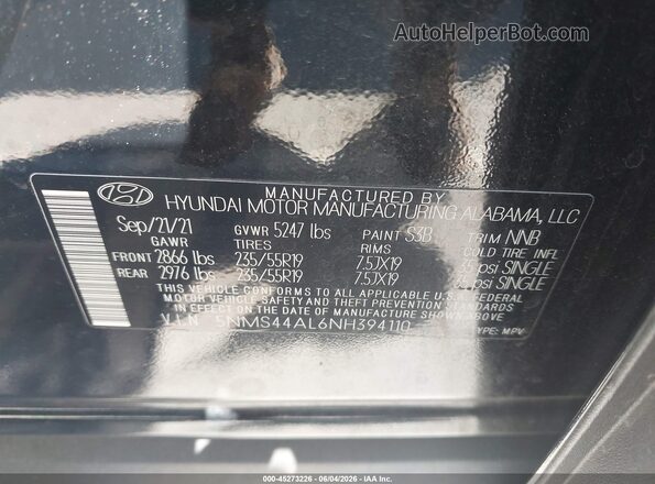 5NMS44AL6NH394110 2022 HYUNDAI SANTA FE Black Вид підкапотного простору