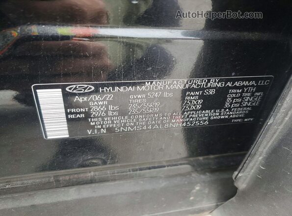 5NMS44AL8NH452556 2022 HYUNDAI SANTA Black Widok naklejki z numerem VIN