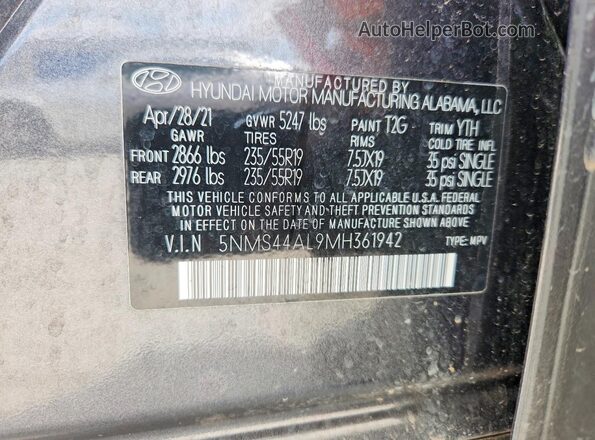 5NMS44AL9MH361942 2021 HYUNDAI SANTA Blue Vista interior de 360 grados