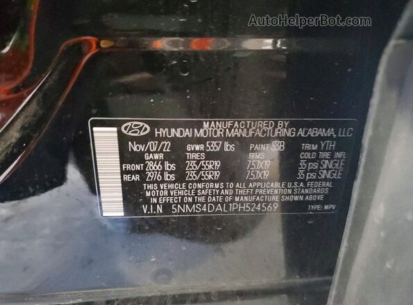 5NMS4DAL1PH524569 2023 HYUNDAI SANTA Black სალონის 360-გრადუსიანი ხედი