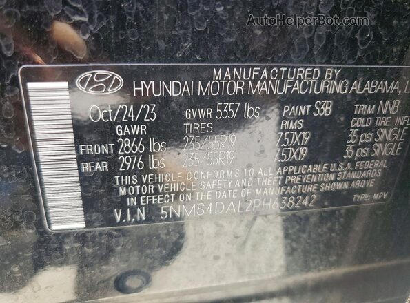5NMS4DAL2PH638242 2023 HYUNDAI SANTA Black VIN sticker view