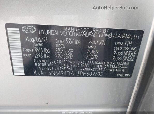 5NMS4DAL3PH609705 2023 HYUNDAI SANTA FE Silver Widok komory silnika