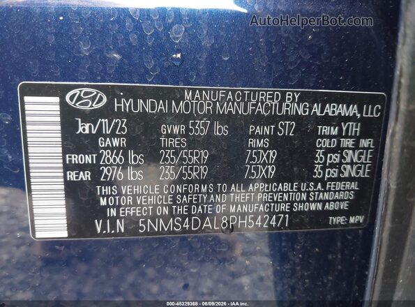 5NMS4DAL8PH542471 2023 HYUNDAI SANTA FE Blue Շարժիչի բաժամունքի տեսք