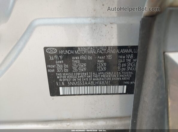 5NMS53AA8LH148761 2020 HYUNDAI SANTA FE Silver Շարժիչի բաժամունքի տեսք