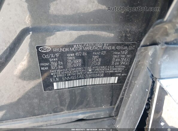 5NMS53AD2LH188408 2020 HYUNDAI SANTA FE Gray Вид підкапотного простору
