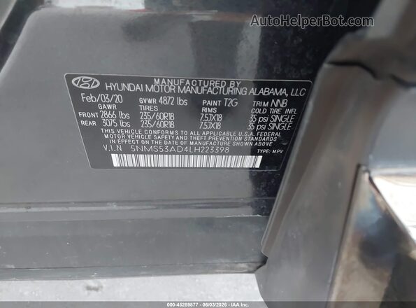5NMS53AD4LH223398 2020 HYUNDAI SANTA FE Gray Շարժիչի բաժամունքի տեսք