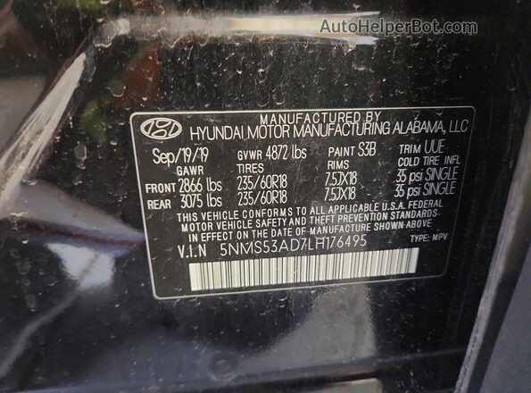 5NMS53AD7LH176495 2020 HYUNDAI SANTA Black 