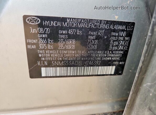 5NMS53AD8LH246392 2020 HYUNDAI SANTA Серый Вид подкапотного пространства